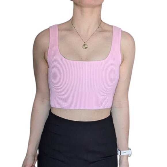 White Fox Boutique Pink Ribbed Square Neck Tank Top Women Size Small - Picture 1 of 10